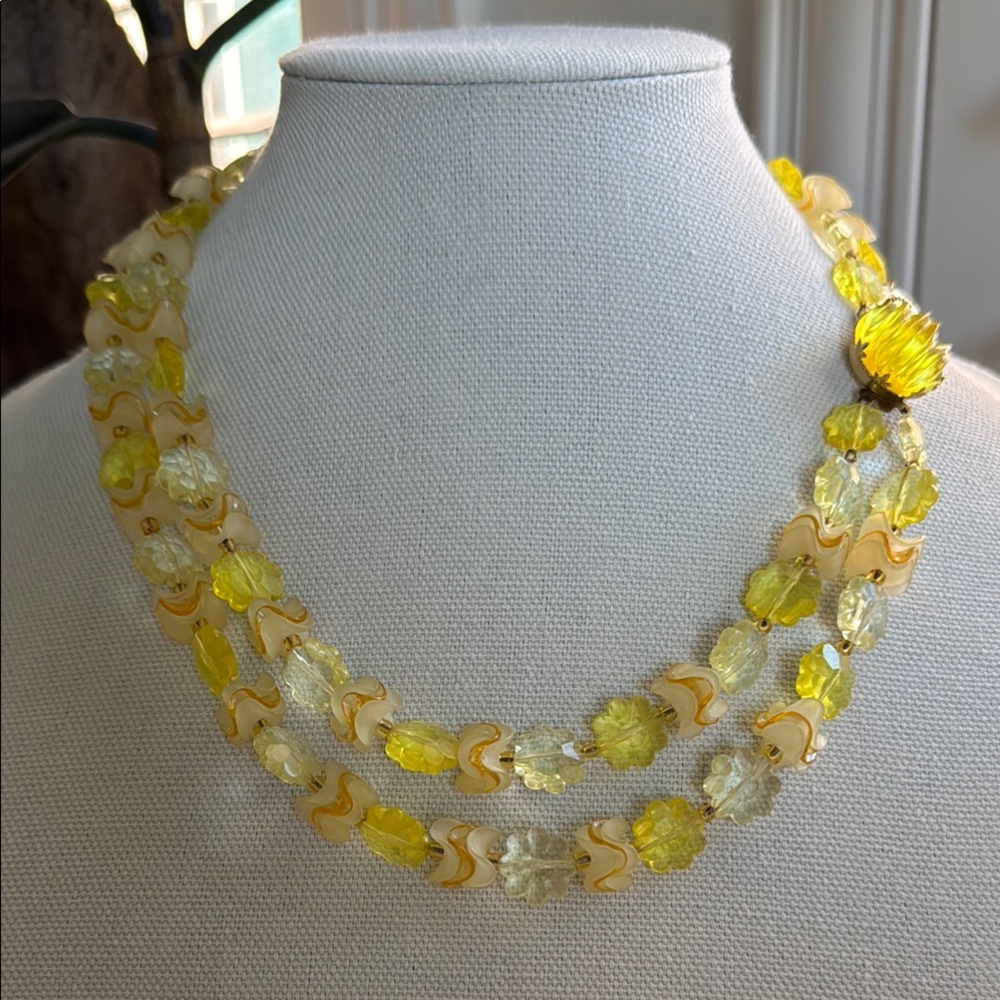 RARE Vintage Double Strand WEST GERMANY 22" Floral Lucite Necklace